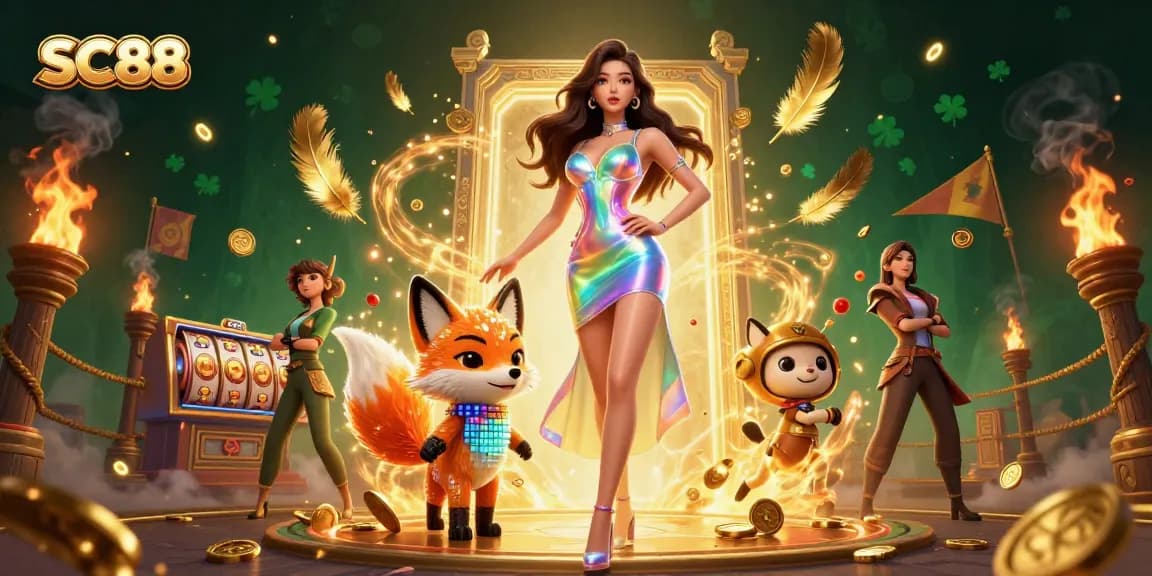 Experience SC88's vibrant thrill in a dazzling casino-themed digital scene.