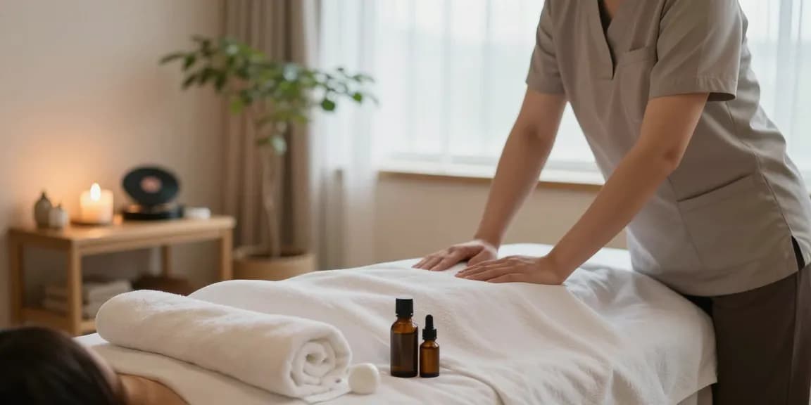 남양주출장마사지 therapy room with ambient lighting and oils prepared for relaxation.