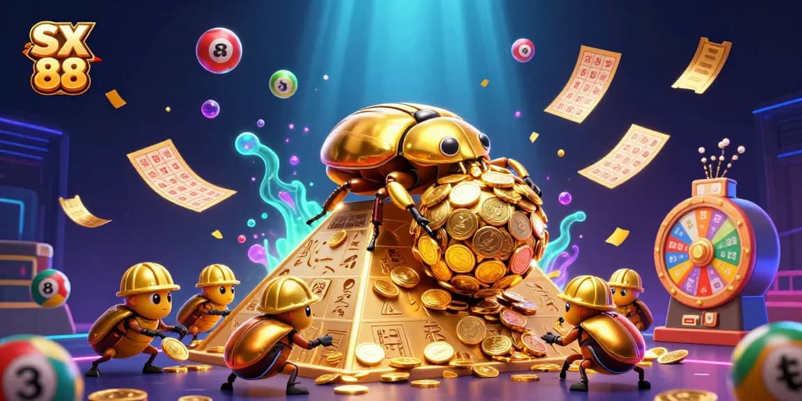 SX 88 captures the excitement of winning with colorful lottery elements and dynamic casino symbols in a vibrant illustration.