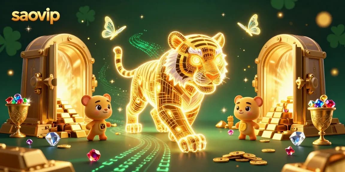 Experience the thrill at saovip with a golden tiger and vibrant casino elements.