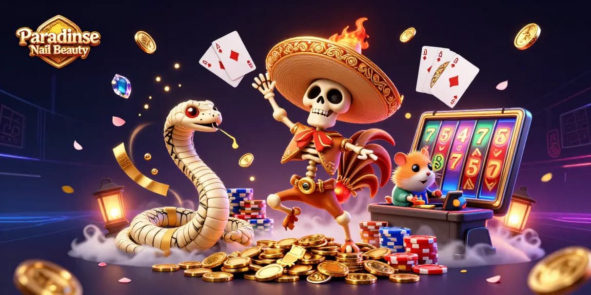 Experience Paradise Nail Beauty with exciting gambling elements, showcasing vibrant characters and casino symbols.