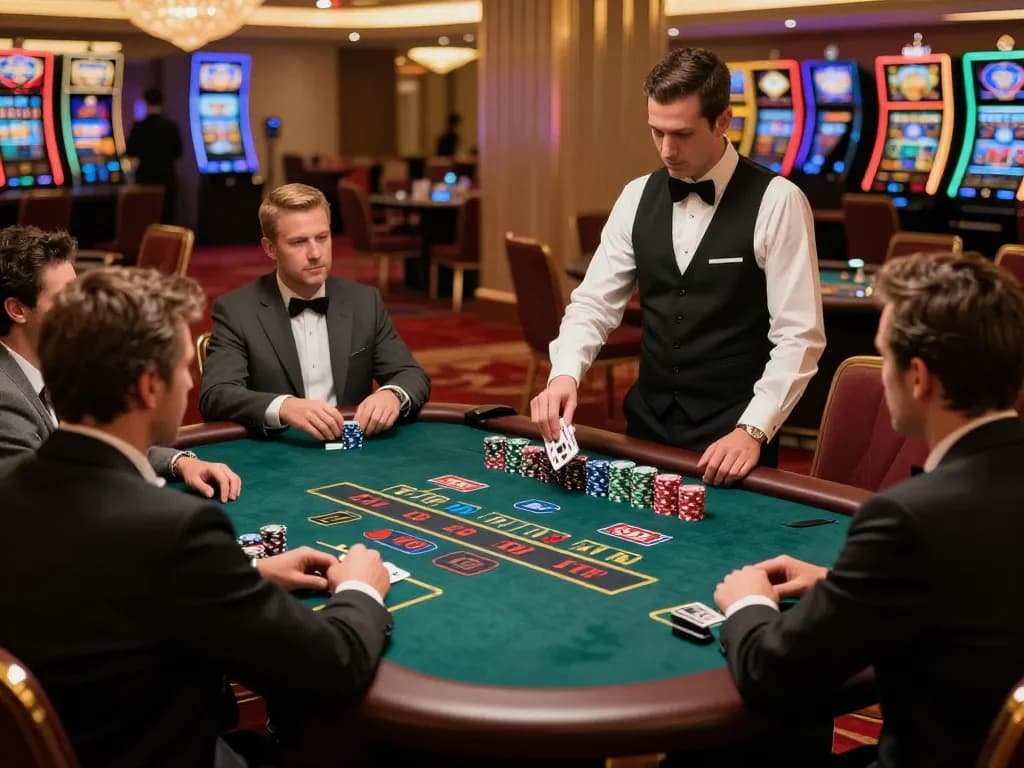 Engaging blackjack game at Take2, where players strategize with high stakes and professional dealers.