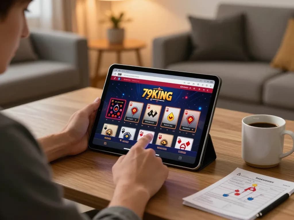 The person engaging with the 79king casino app at home focuses on gaming strategy and environment.