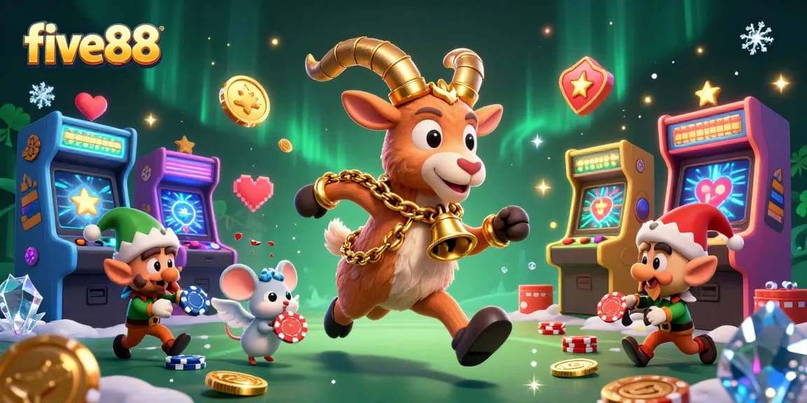 Experience five88's festive casino world with Krampus and mischievous characters stealing chips.