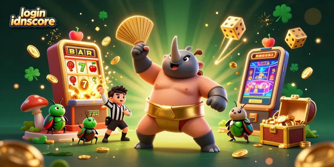 Engage in thrilling competition on login idnscore with a dynamic 3D casino illustration bursting with excitement and jackpots.