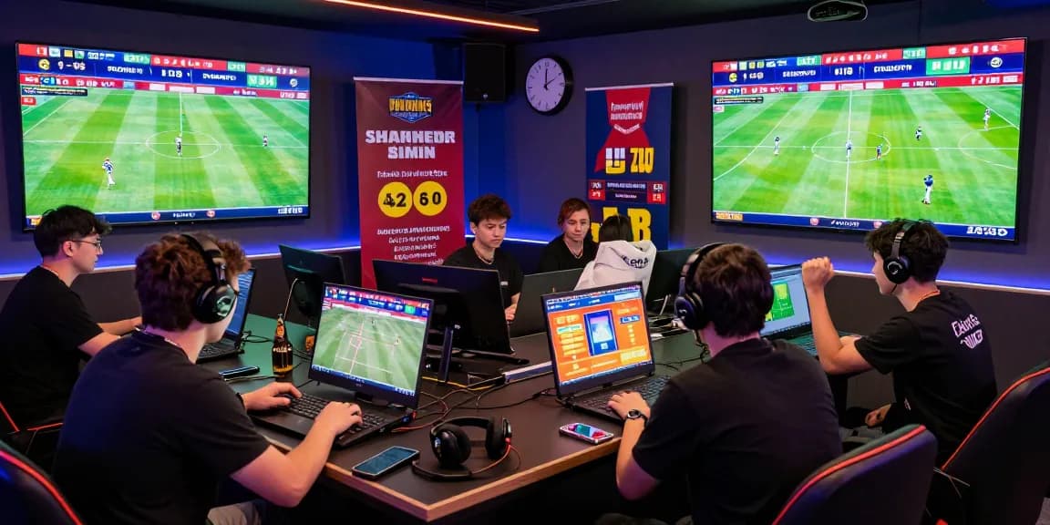 Link Resmi Sbobet Dewacash in a lively gaming lounge with players engaged in live betting.