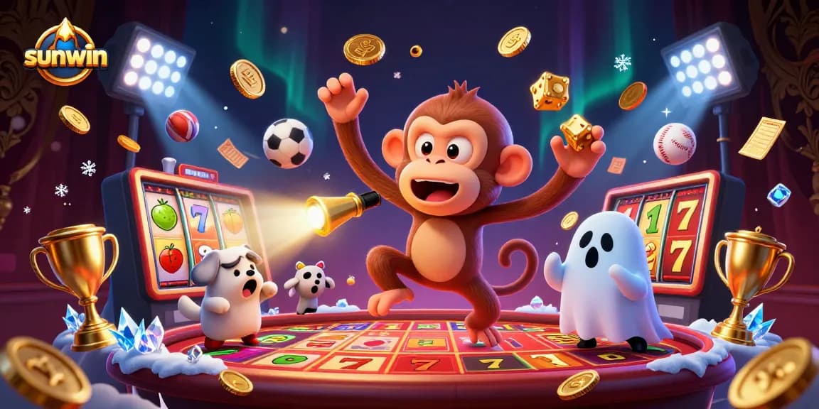 Experience thrilling gaming at sunwin with juggled coins in a haunted casino scene.