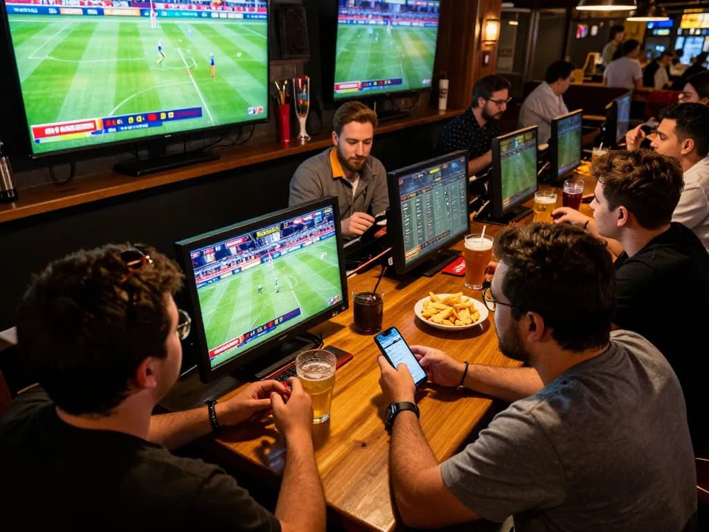 Experience the thrill of placing bets on World Cup 2026 matches at a bustling sports bar with friends.