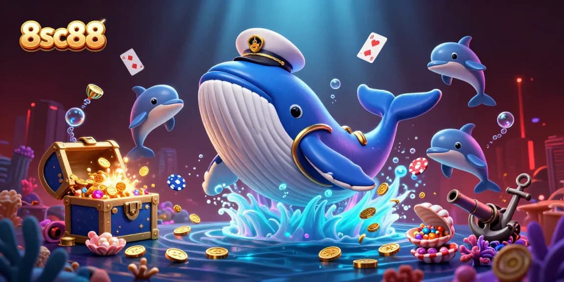 Experience thrilling gameplay with 8sc88 as a whale and narwhal dive through treasure-filled scenes.