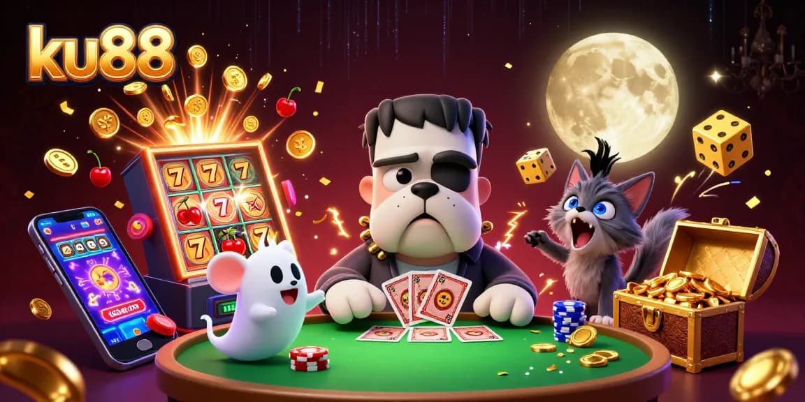ku88 engages players with thrilling card games at a haunted casino table packed with excitement.