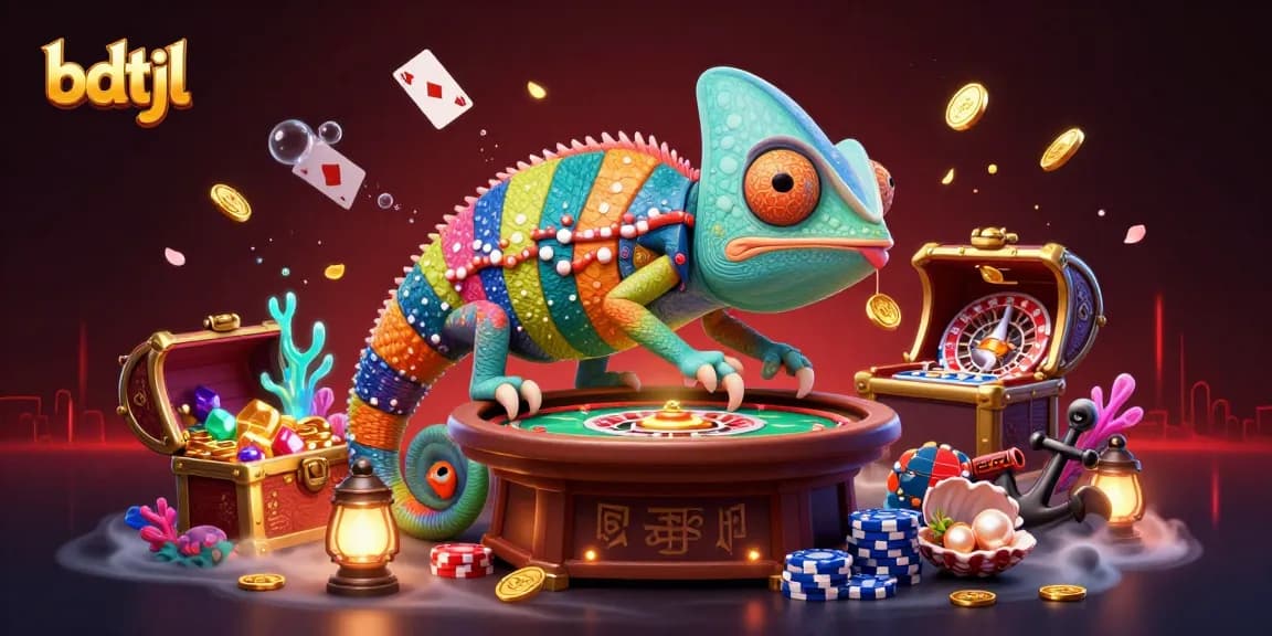 Experience bdtjl's vibrant casino scene featuring a chameleon owner and dynamic gaming elements.