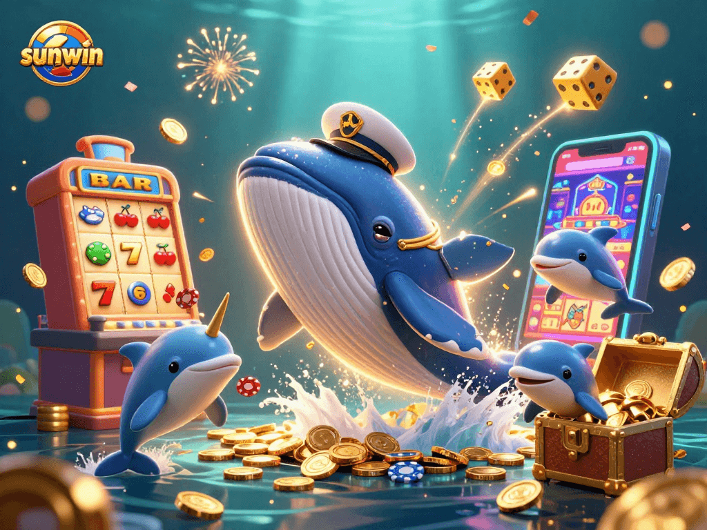 Experience the excitement of sunwin's casino games with a lively underwater scene of playful characters.