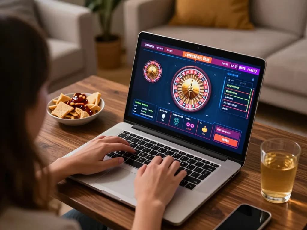 Engaging online gaming experience on 58wiin with live roulette and cozy home setup.