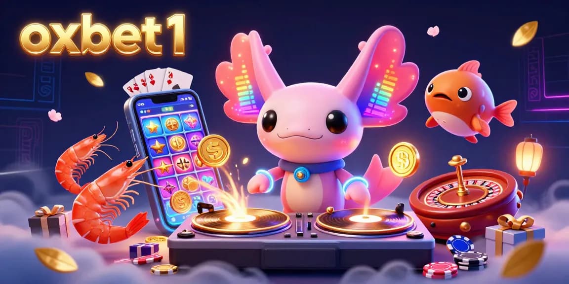 Spin colorful slot games with oxbet1 in a vibrant 3D casino scene featuring dancing aquatic characters.