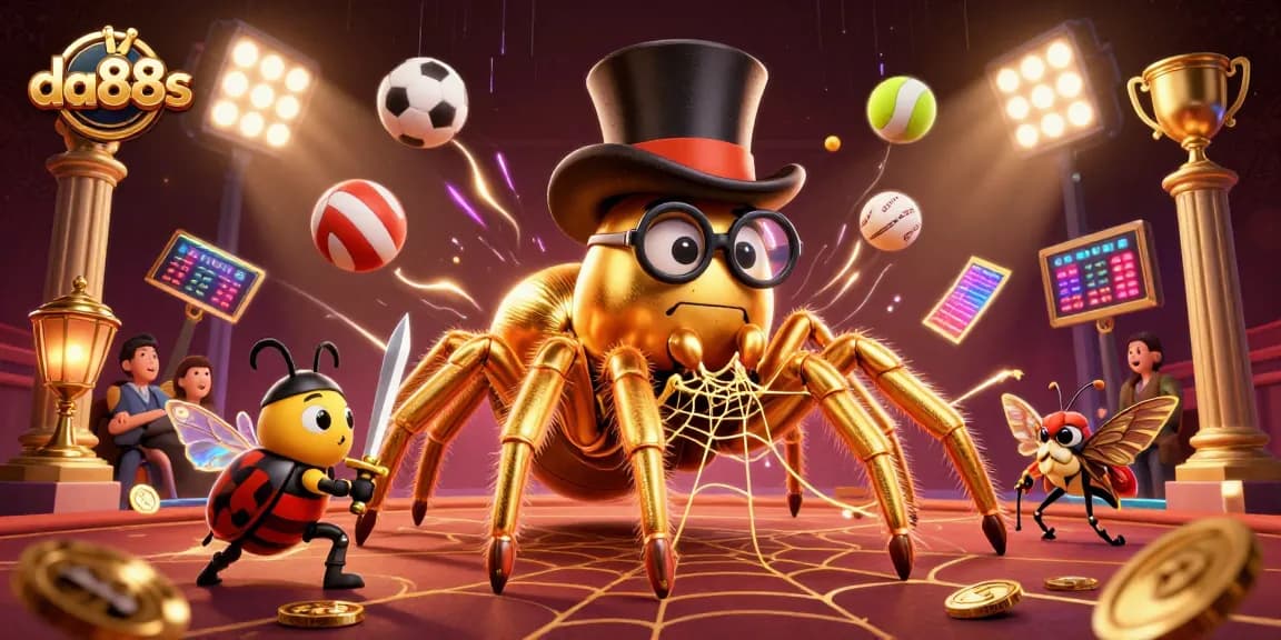 Engage with da88s in a vibrant casino scene featuring a golden tarantula and beetle knight.