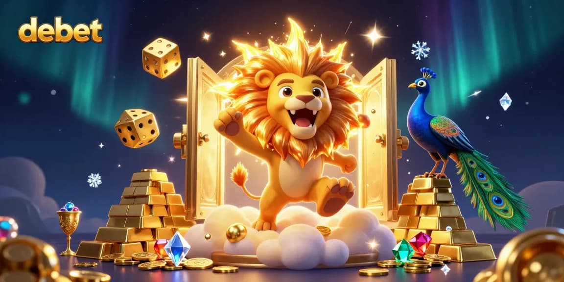 Experience gambling excitement in debet with vibrant golden visuals and dynamic casino elements.