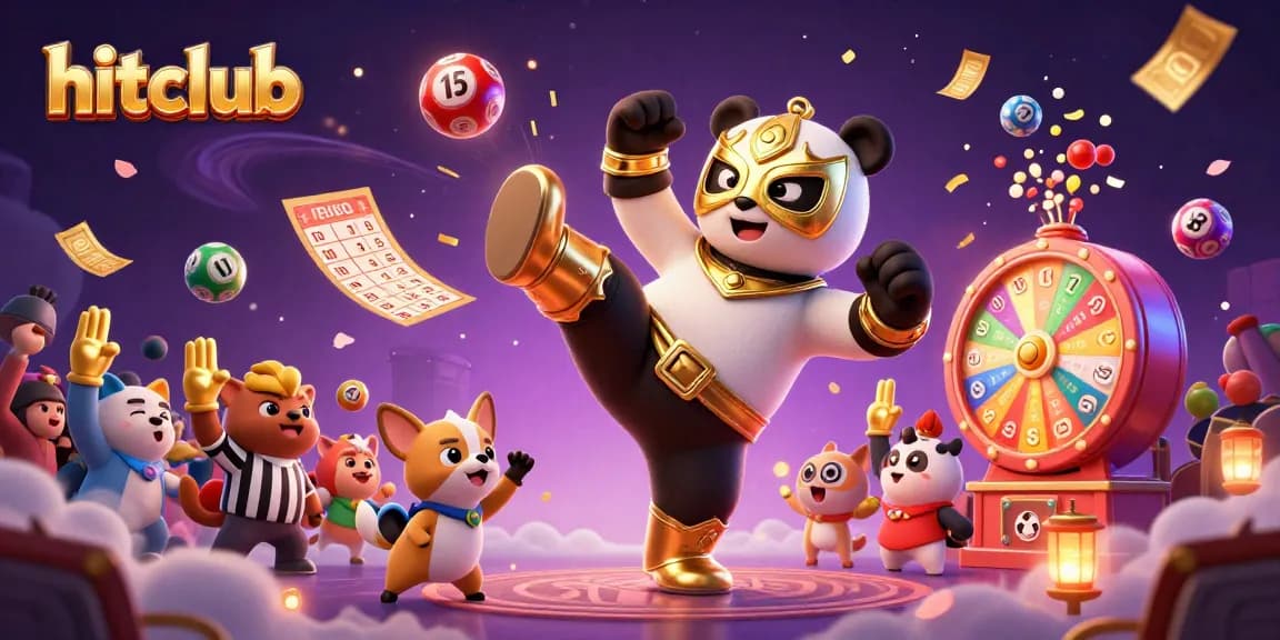 Engage with hitclub's dynamic scene of a panda wrestler and lively casino action.