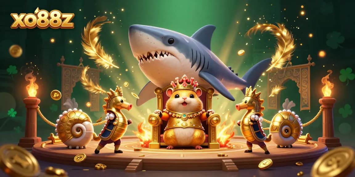 Experience exhilarating gameplay with xo88z featuring a hamster king surrounded by royal guards in an underwater casino arena.