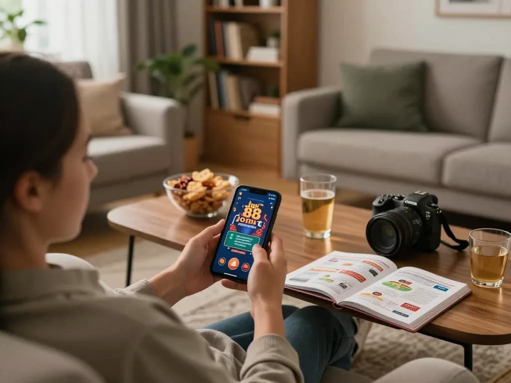 Engaging gameplay on jun 88 mobile app in a stylish living room setting