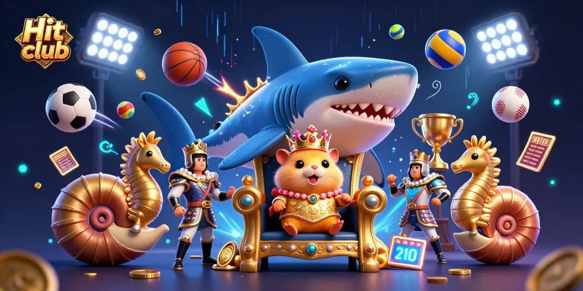 Engage in thrilling sports betting action with Hit club, featuring a golden hamster king and competitive sports elements.