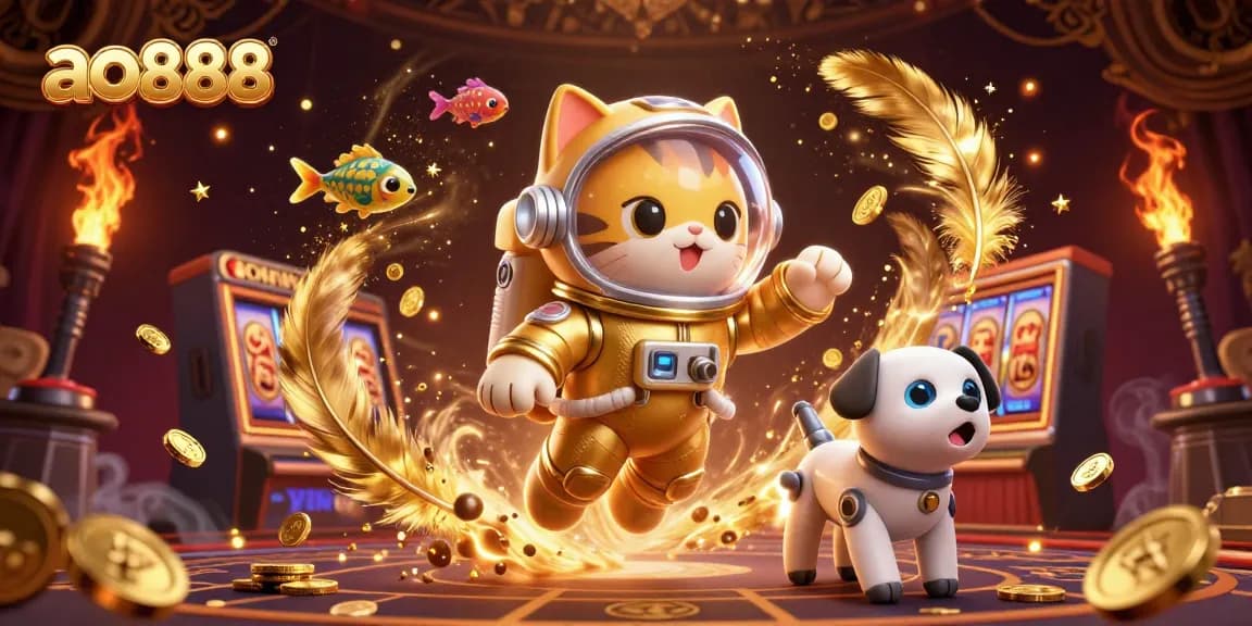 Engage in thrilling casino excitement at ao888 with vibrant characters, golden elements, and spectacular gaming atmosphere.