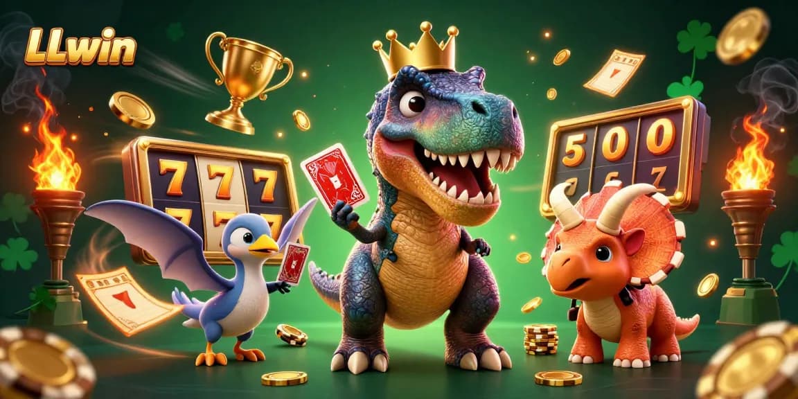 Experience the excitement with LLwin's vibrant 3D slots, featuring a T-Rex and Pterodactyl in action.