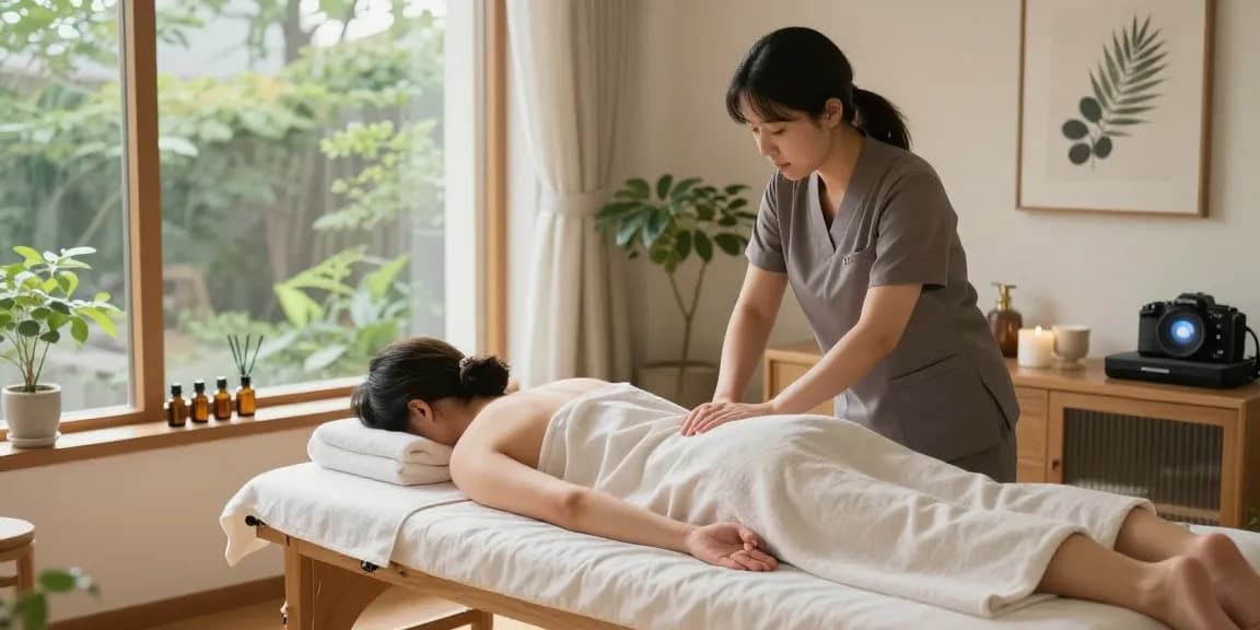 Professional Korean 마사지 서비스 제공하는 하남출장안마의 편안한 공간에서 마사지를 받는 고객.