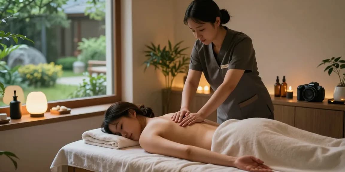 Relaxing scene of 동탄출장마사지 at a luxurious spa with soothing ambiance and professional therapist.