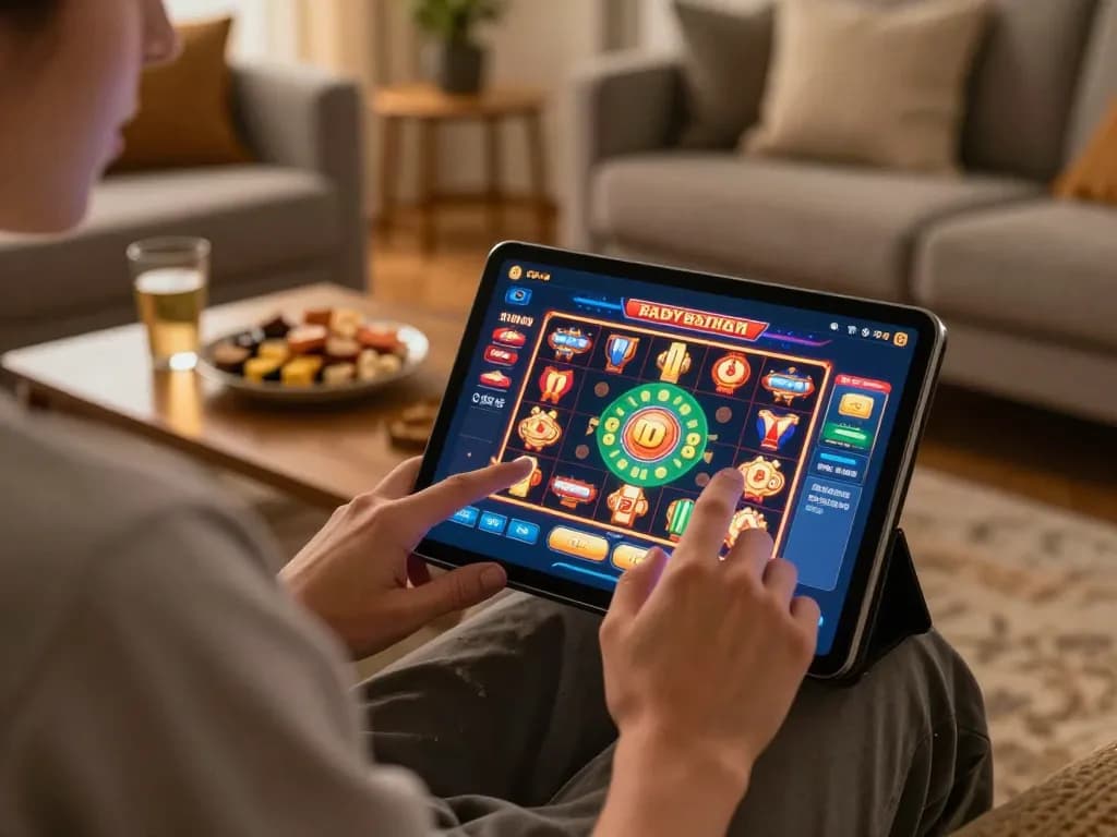 IDC88 JOKER player enjoying a thrilling online slots session on a tablet.