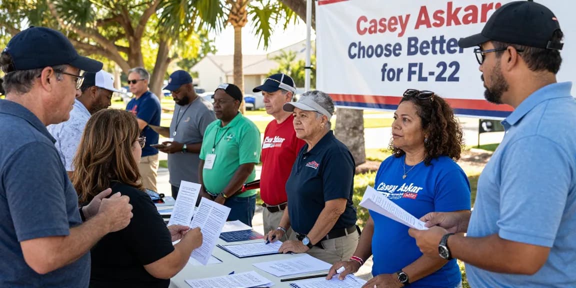 Voters interact with Casey Askar at a community event in FL-22.