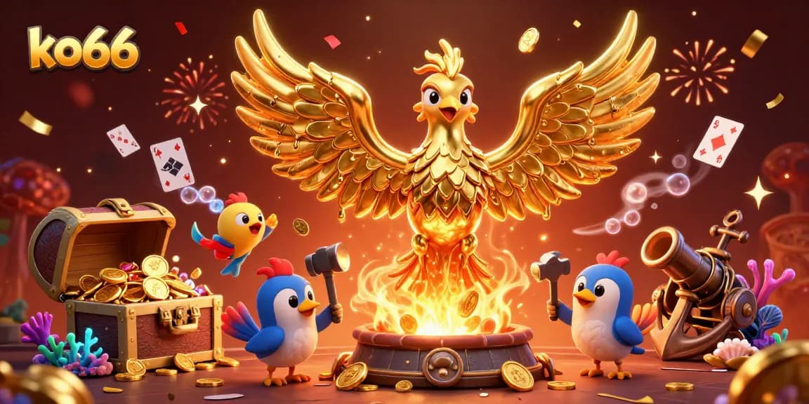 Spin into excitement at ko66 with a molten golden phoenix and vibrant casino elements.