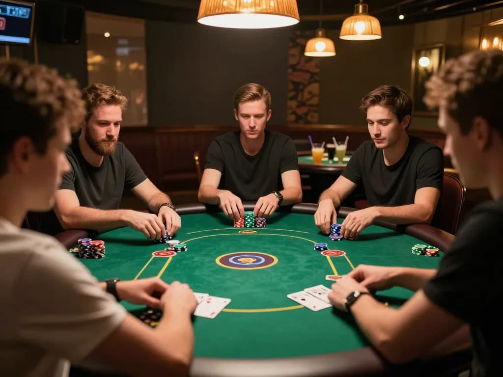 Players engaging intensely in a poker game at GG88, showcasing strategic betting and vibrant atmosphere.