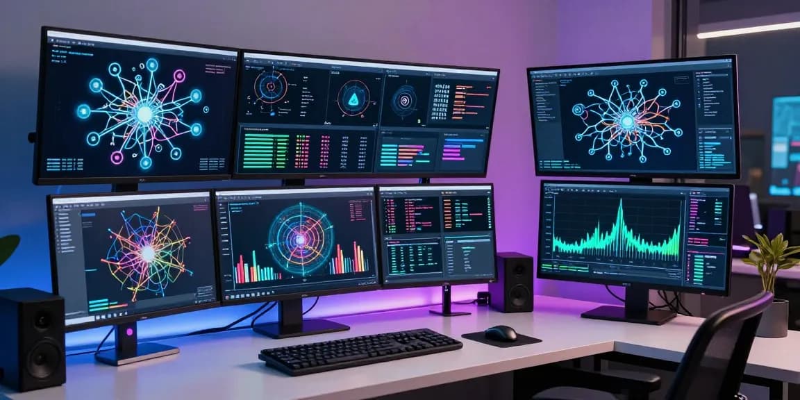 Thabet AI research setup showcasing advanced model visualizations and tech integration solutions.