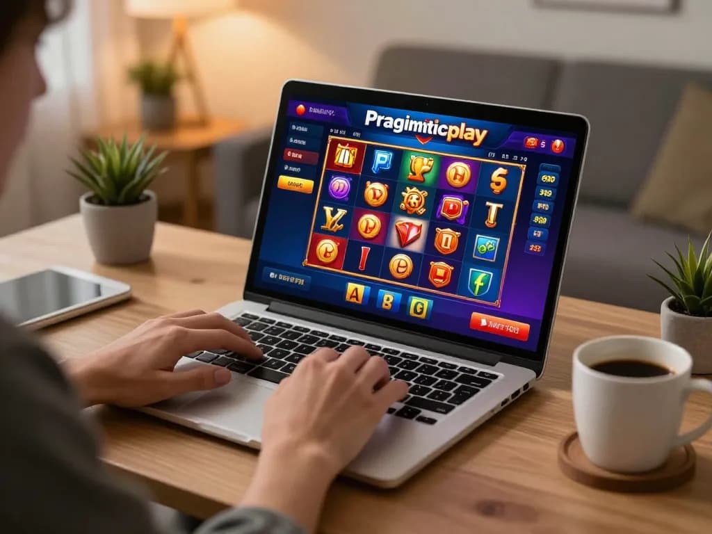 Engaging gameplay with Pragmaticplay slots showcased on a laptop in a cozy home setting.