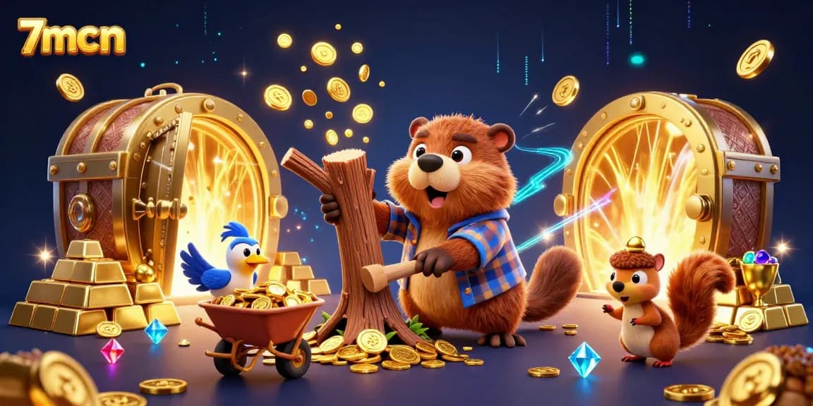 Experience thrilling wins with the 7mcn live casino, featuring animated characters showered in gold coins.