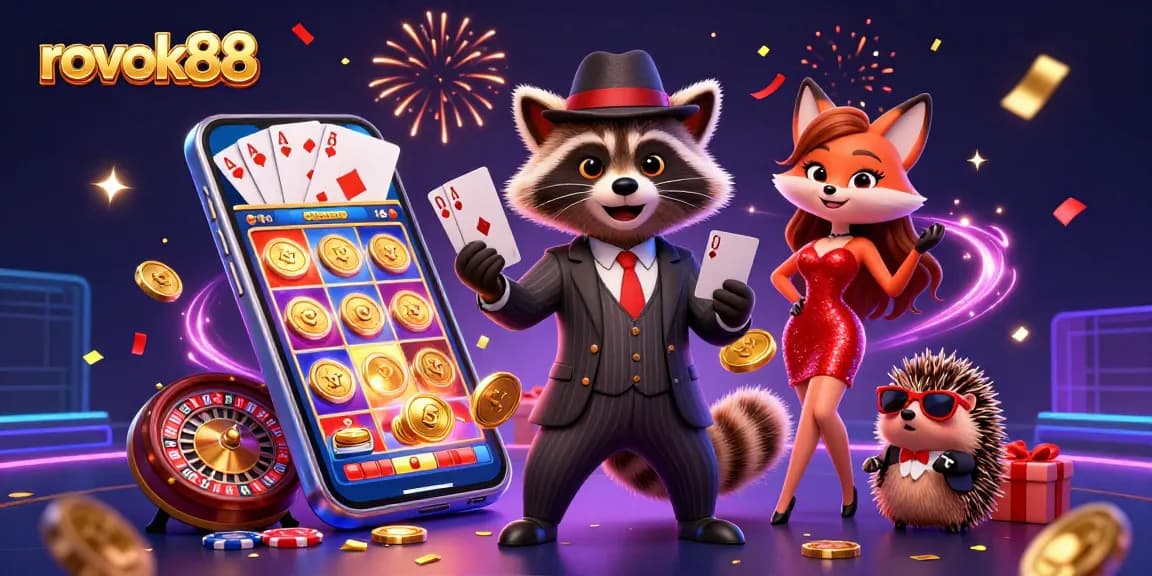 Engage in thrilling slot games at rokok88 with exciting characters celebrating big wins.