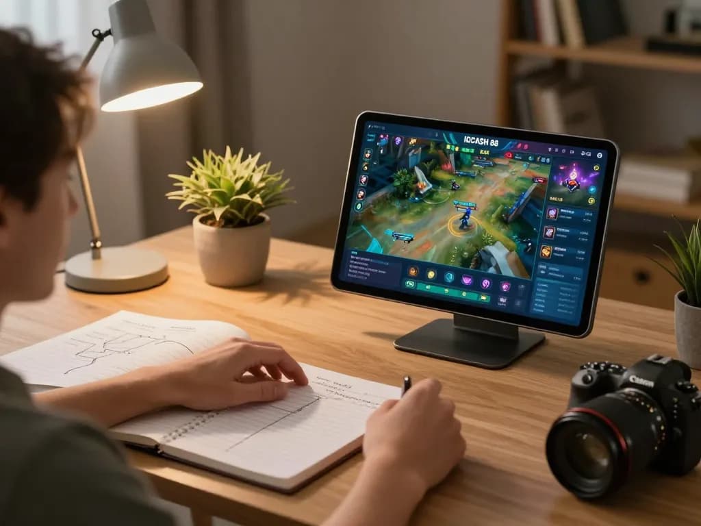 Player enjoying strategic gameplay on IDCASH 88 using tablet in a cozy home setting.