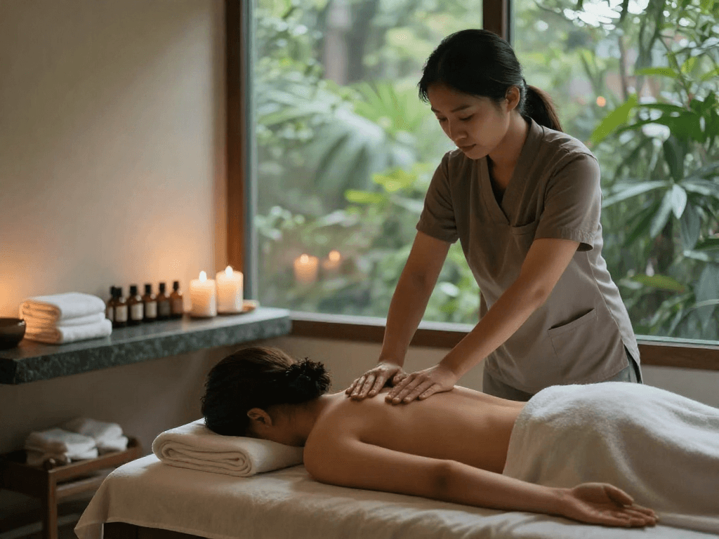 Relaxing 화성출장마사지 session in a tranquil spa with calming ambiance and skilled therapist.