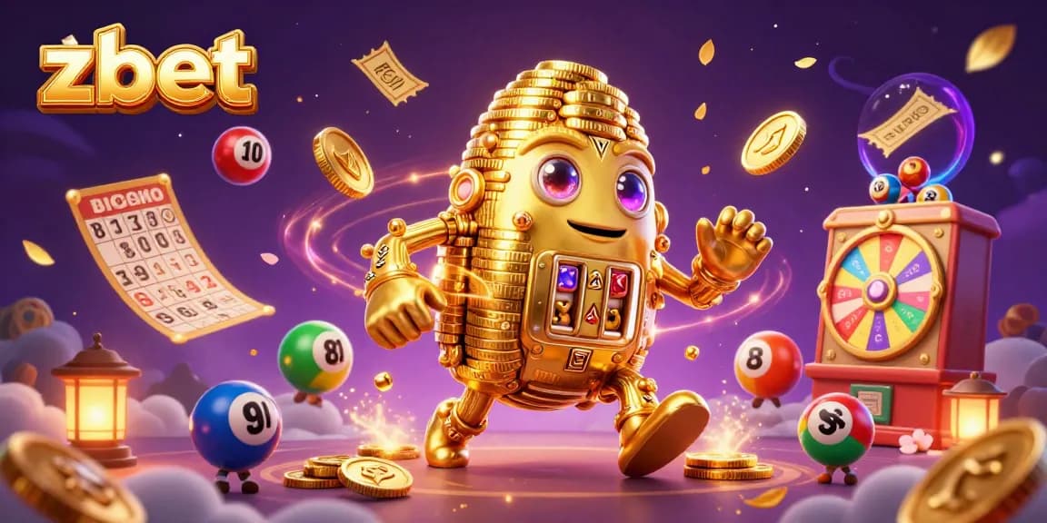 Zbet captivates gamblers with a vibrant 3D illustration of dynamic casino elements, showcasing excitement and gameplay.