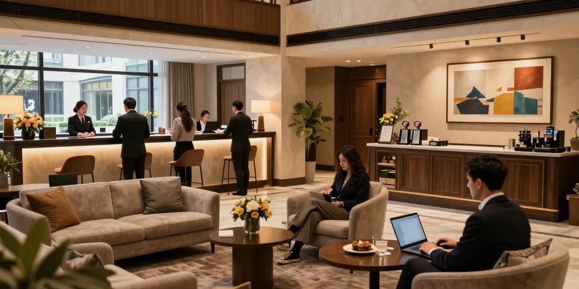 rokok 88 guests enjoying a welcoming atmosphere in The Orient Hotel lobby.