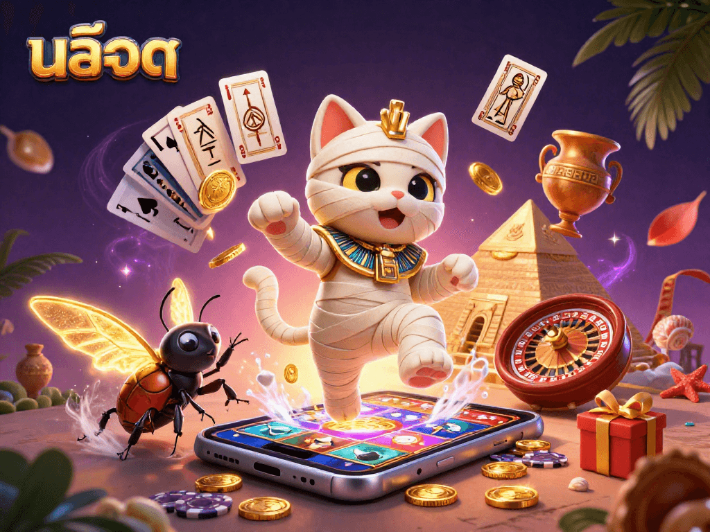Experience thrilling สล็อต action with an animated mummy cat and dynamic gaming elements in a vibrant casino