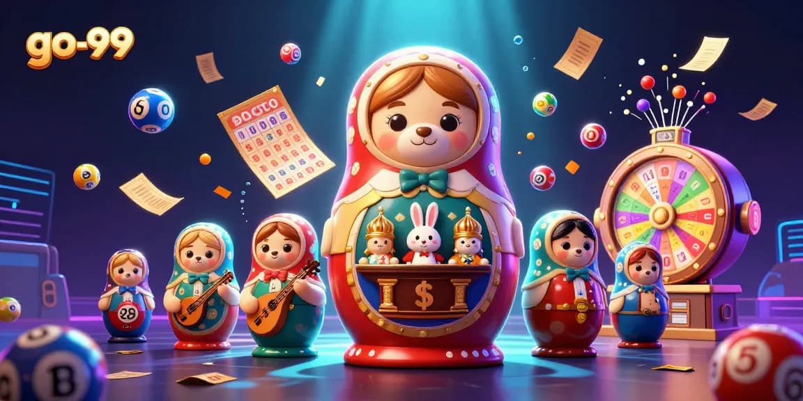 Engage in the excitement of go-99 with a vibrant 3D casino illustration showcasing lottery and gaming elements.