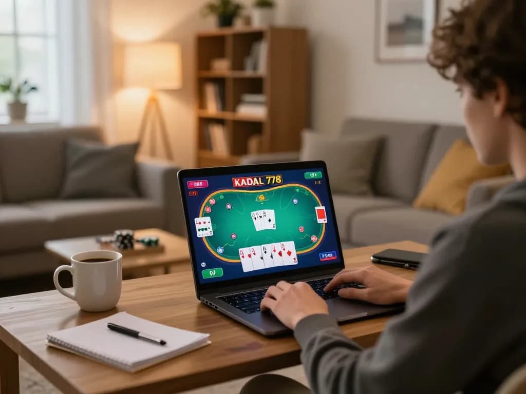 KADAL 778 player enjoying a dynamic poker game on a laptop in a cozy home setting
