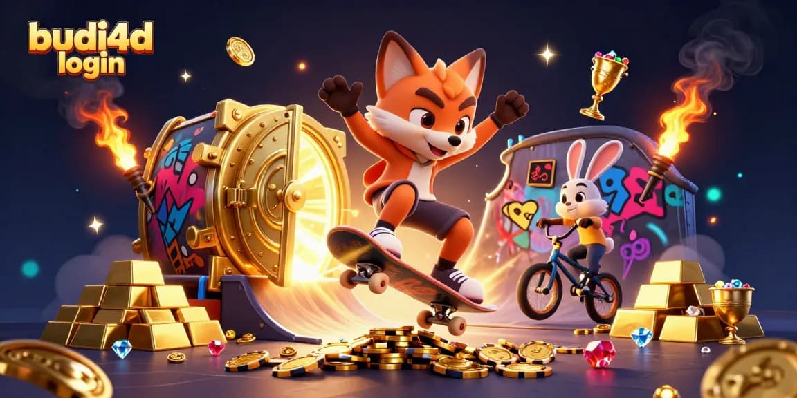 Experience the thrill of budi4d login with dynamic characters jumping among casino treasures.