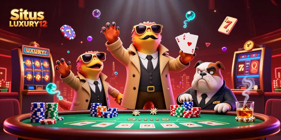 Experience thrilling gameplay at Situs LUXURY12 with raptors entering a glamorous casino scene.
