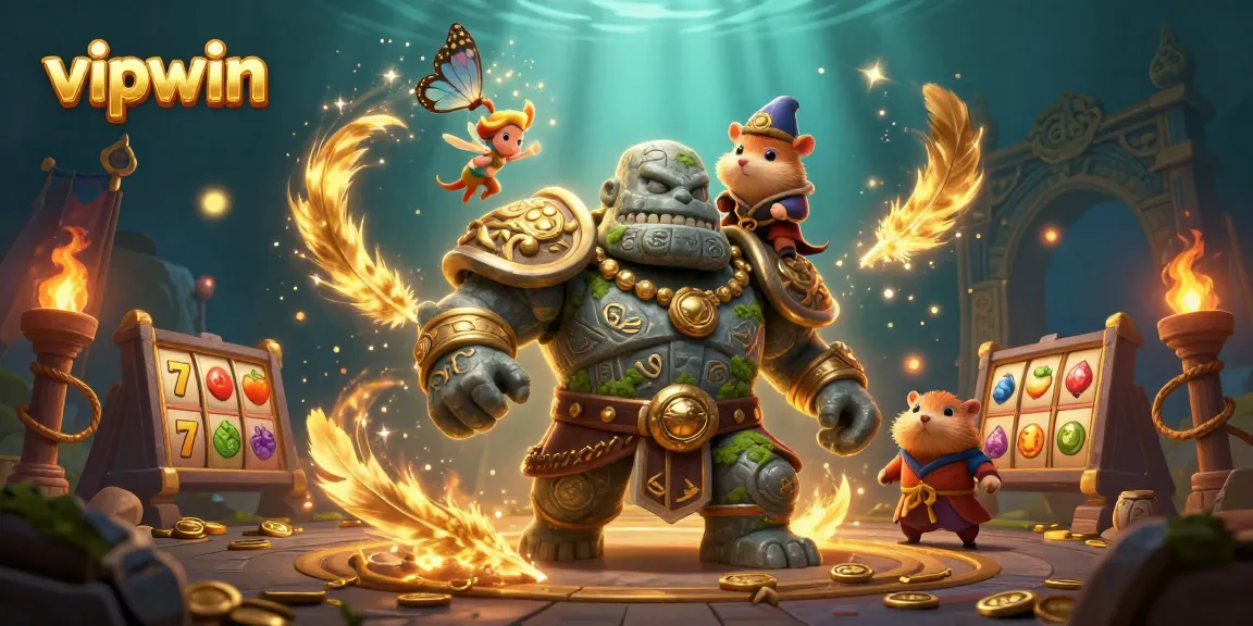 Engage with vipwin while exploring jackpot slot games in a magical 3D casino scene.