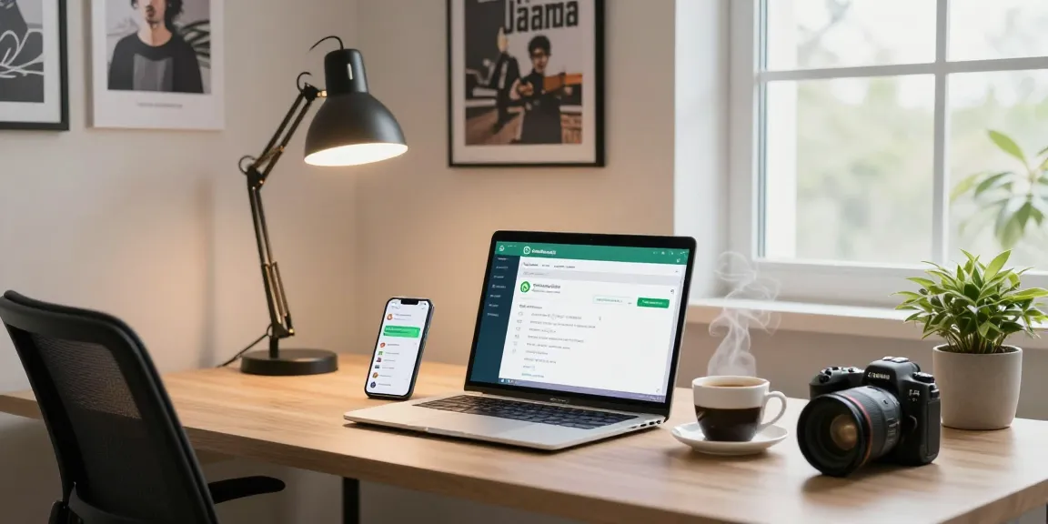 WhatsApp電腦版 screen shown in modern home office setup, showcasing a productive workspace.