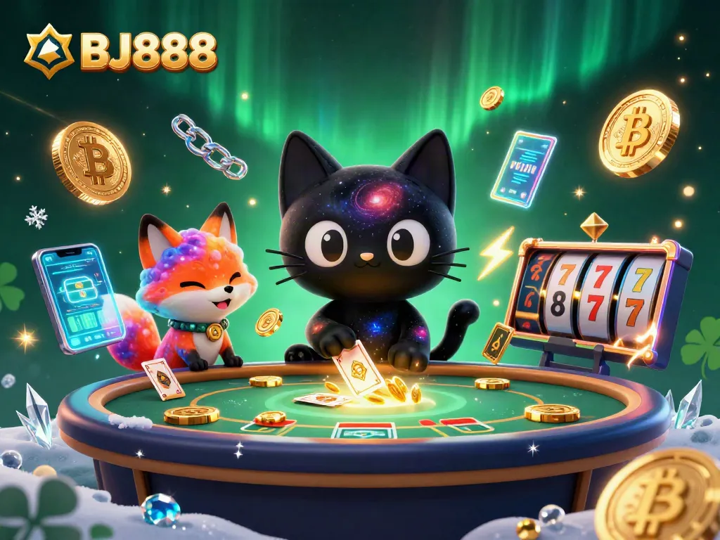 Engage with BJ888's stellar gaming experience, featuring a cosmic casino scene with dynamic elements.