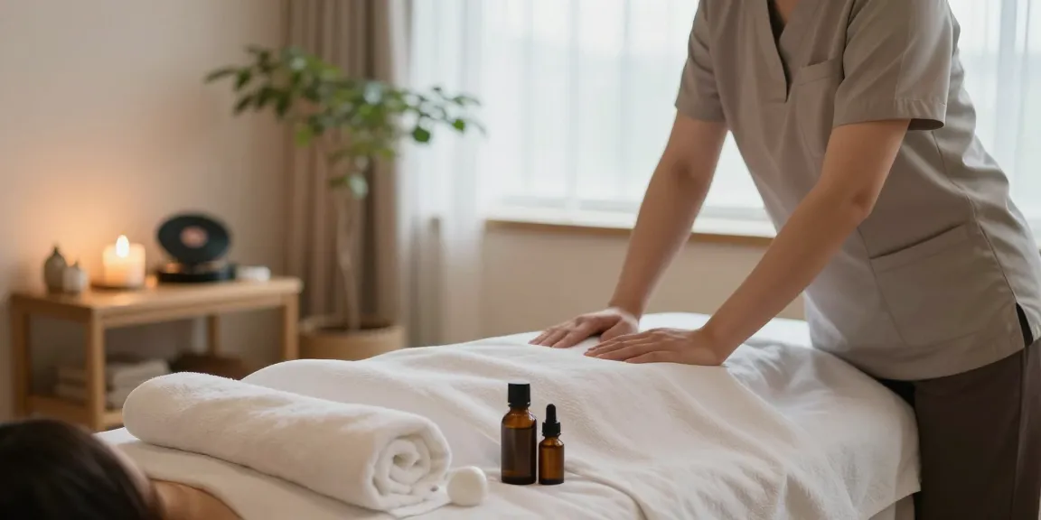 남양주출장마사지 therapy room with ambient lighting and oils prepared for relaxation.