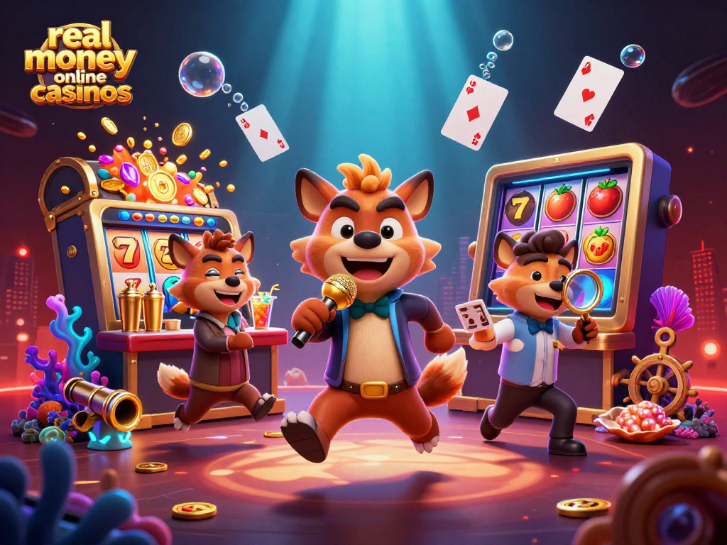Engage with real money online casinos in a vibrant scene featuring hyenas at a lively casino club.